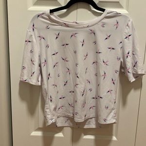 White T-shirt with Birds Print.